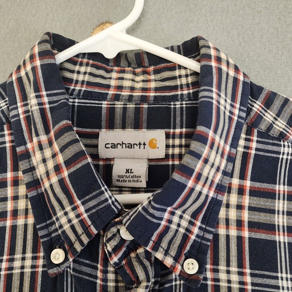 Carhartt Shirt Mens XL Blue Gray Plaid Short Sleeve Button Down - Picture 10 of 16